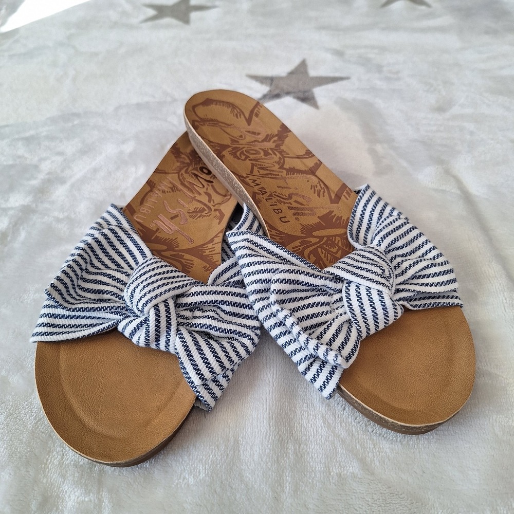 Blowfish Malibu Womens Navy Blue & White Stripe Insole Slide Sandals No Size